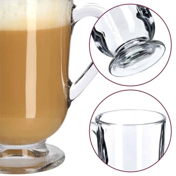 Kaffeglas til latte og te - Glaskrus - Sæt 12 stk - 300 ml - Med hank - Transparent