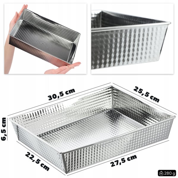Bageform - Kageform - Metal - Rektangulær - 30 x 25 x 6 cm - CE/EU