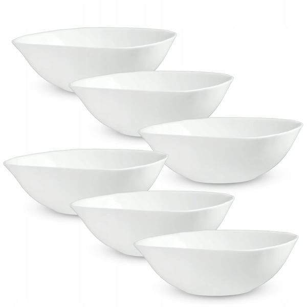 Glasskålsæt - Salatskåle - 6 stk. - Ø 19 cm - Glas - Til salat, suppe, snacks - Hvid
