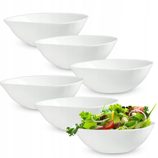 Glasskålsæt - Salatskåle - 6 stk. - Ø 19 cm - Glas - Til salat, suppe, snacks - Hvid