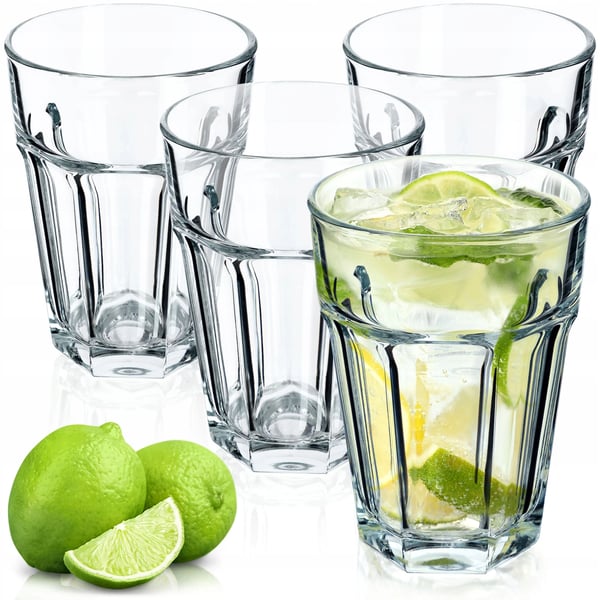 Drikkeglas - Longdrink-/juiceglas - 370 ml - Sæt med 4 - Høje - Fødevaresikre (FCM)