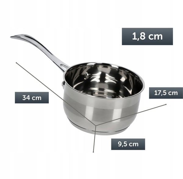 Gryde - Kasserolle i rustfrit stål - Diameter 16 cm - Volumen 1,8 l - FCM-certificeret - Sølv
