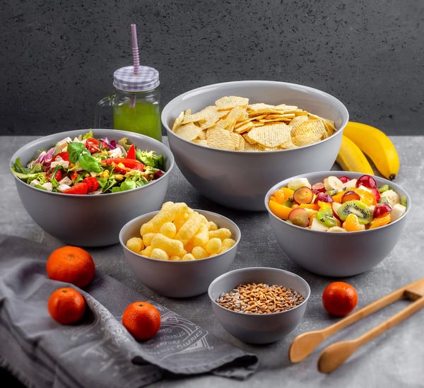 Køkkenskål - Salatskål i plast - Kapacitet 3 l - CE/EU-certificeret - Grå