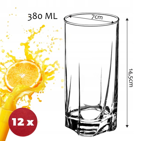 Drikkeglas - Juiceglas Sæt - Kapacitet 380 ml pr. glas - 12-Pak - Glas - FCM-certificeret
