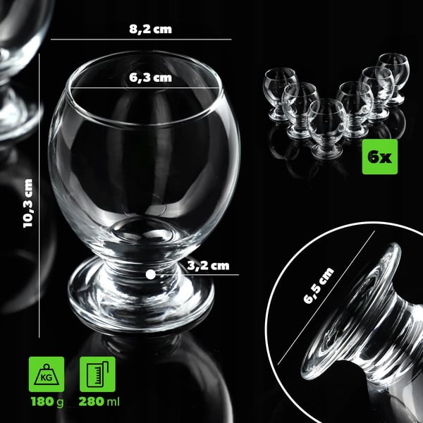 Drikkeglas Dessertglas - Sæt 6 stk - 280 ml - Serveringsglas til drikke & dessert - Brun