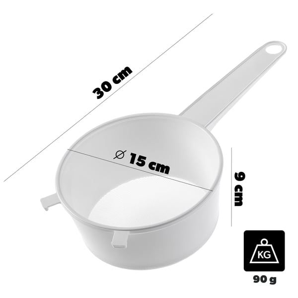Køkkensigte - Finmasket - Ø 150 mm (15 cm) - Fødevaregodkendt FCM - Hvid