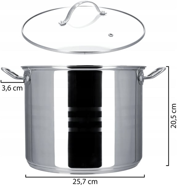 Gryde - Stål - Størrelse 24 cm 9 l - Med låg - Induktionsegnet - Sølv