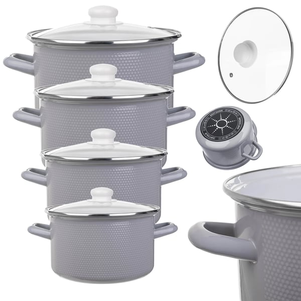 Emailleret Gryde- og Kasserollesæt - Sæt - 4 Størrelser 2 l, 3 l, 4 l, 5 l - Emailleret Overflade - Brun