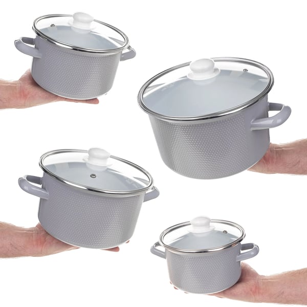Emailleret Gryde- og Kasserollesæt - Sæt - 4 Størrelser 2 l, 3 l, 4 l, 5 l - Emailleret Overflade - Brun