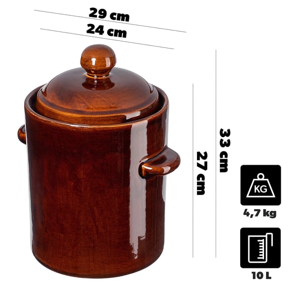 Fermenteringskrukke - Syltekrukke 10 L - FCM-certificeret - Brun