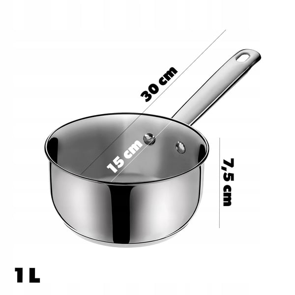 Kasserolle - Gryde - 1 l Kapacitet - 14 cm Diameter - Induktion & Gas - Rustfrit Stål - Sølv