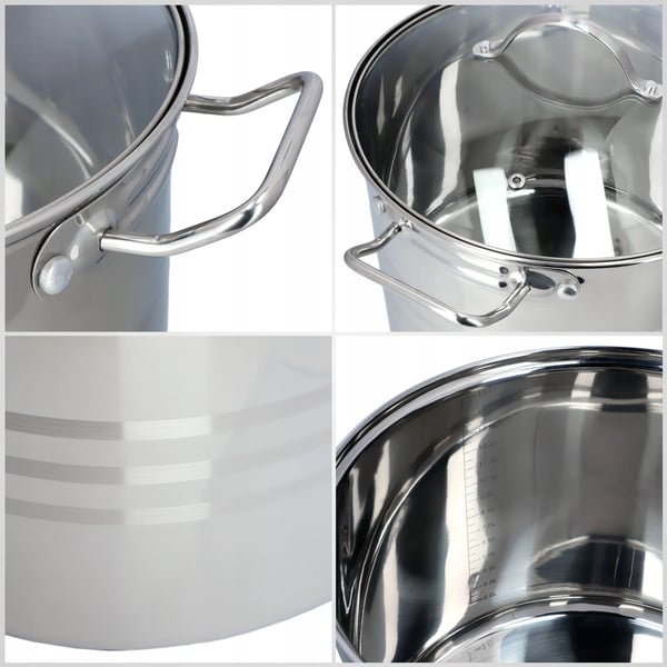Gryde - Suppegryde - Rustfrit Stål - 16 L - 30 cm - Induktion - Med Låg - Sølv
