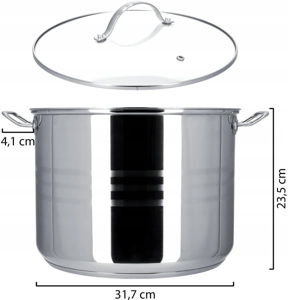 Gryde - Suppegryde - Rustfrit Stål - 16 L - 30 cm - Induktion - Med Låg - Sølv