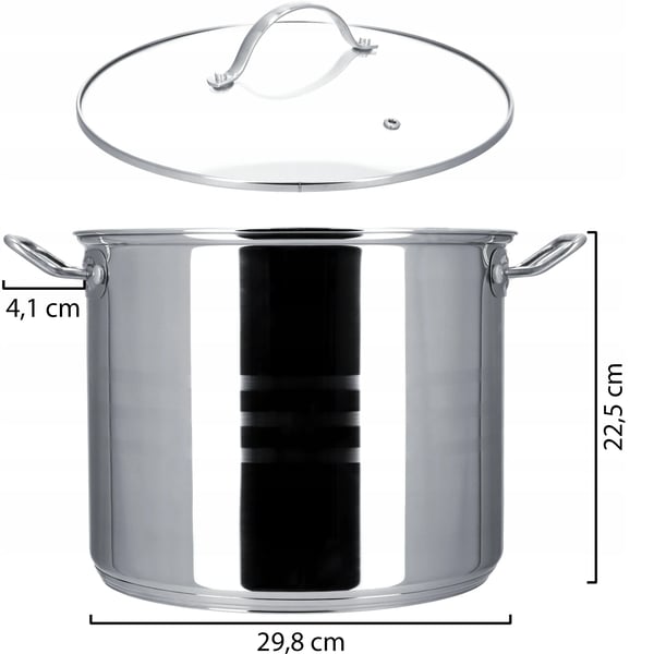 Stålgryde med låg - Induktionsgryde - Diameter 28 cm - Kapacitet 13,5 l - Sølv