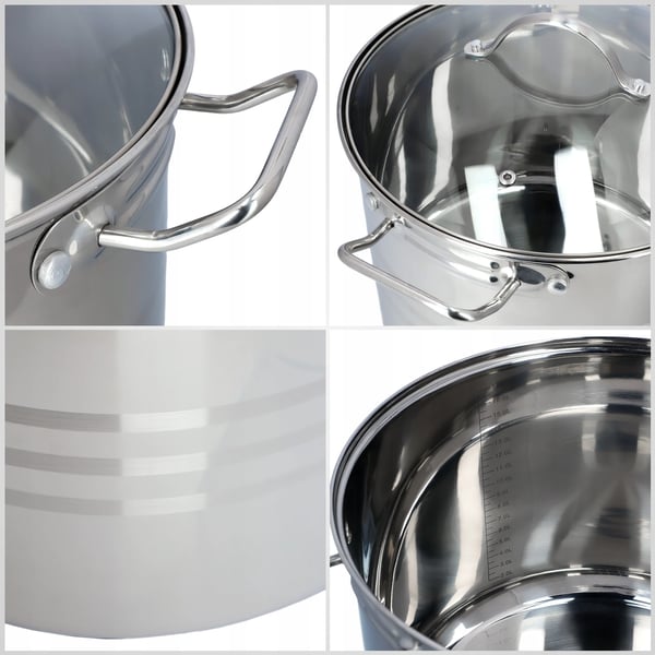 Suppegryde - Gryde - Rustfrit stål - 18 liter - 32 cm - Induktion - Med låg - Sølv
