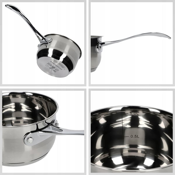 Stålkasserolle - Gryde - 15 cm - 1,2 L - FCM-certificeret - Sølv