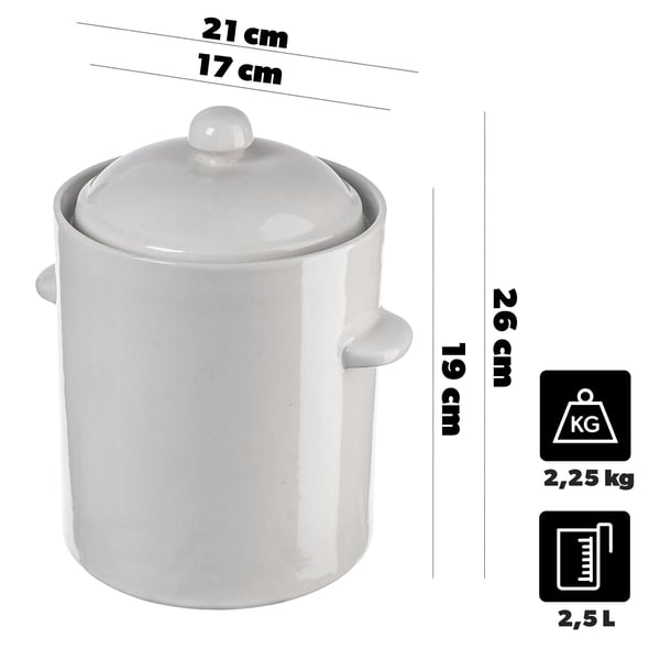 Fermenteringskrukke - Syltekrukke - 2,5 l Kapacitet - Tøndeformet - Til fermentering og syltning - Brun