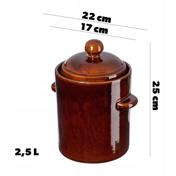 Fermenteringskrukke - Tøndeformet syltekrukke - 2,5 l - Med Flange - FCM-Certificeret - Fremstillet i Polen - Brun