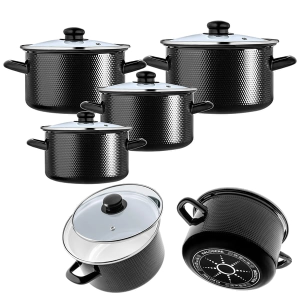 Emaljerede gryder - Sæt - 4 dele - 2 l, 3 l, 4 l, 5 l - FCM-certificeret - Brun