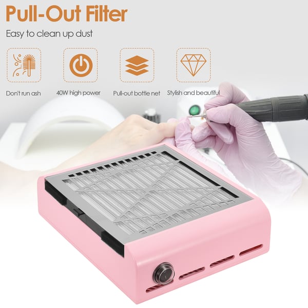 Neglestøvsuger - Udsugningsblæser - 40 W - 4500 rpm - Med filter - Til akryl & polygel - Pink