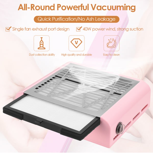 Neglestøvsuger - Udsugningsblæser - 40 W - 4500 rpm - Med filter - Til akryl & polygel - Pink