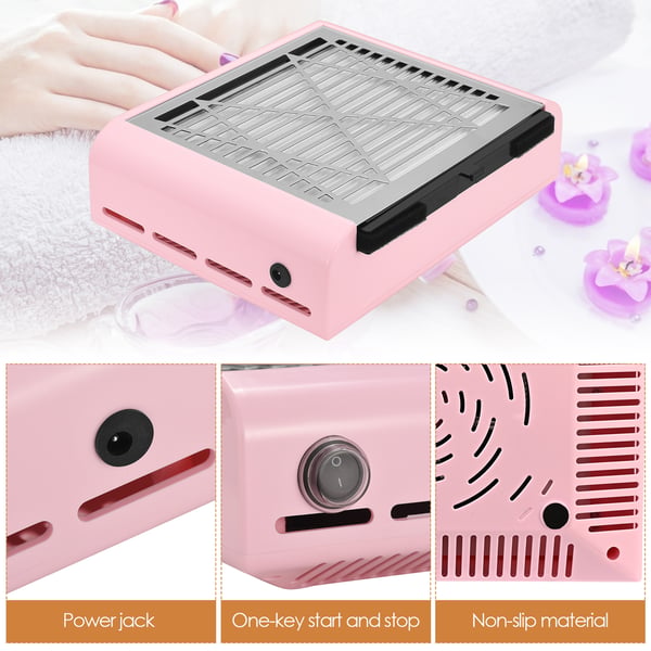 Neglestøvsuger - Udsugningsblæser - 40 W - 4500 rpm - Med filter - Til akryl & polygel - Pink