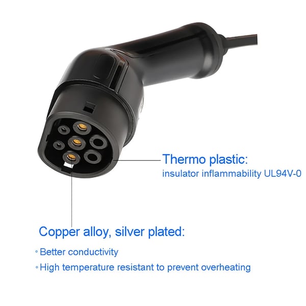 Kannettava sähköauton laturi - Type 2 EVSE - Säädettävä 6–16 A, enintään 3,5 kW, 110–265 V, IP66, 5 m kaapeli - Musta