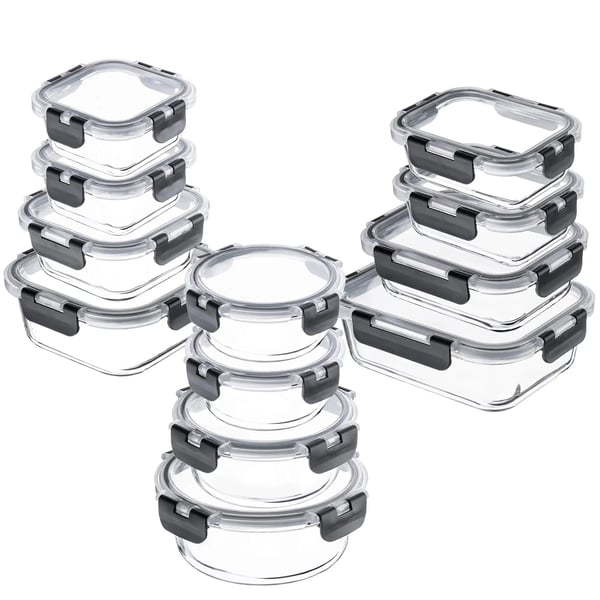 Glasförvaringsburkar - Set 12-pack med lock - FCM-certifierade för kontakt med livsmedel - Ursprung Polen
