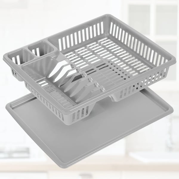 Opvaskestativ - Tørrestativ med Bestikkurv - 38 cm - Kompakt Bordmodel - Grå