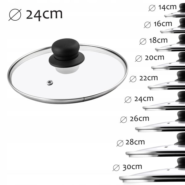 Glaslåg - Universallåg - 24 cm - Varmebestandig - Passer gryde/pande - 2-pak