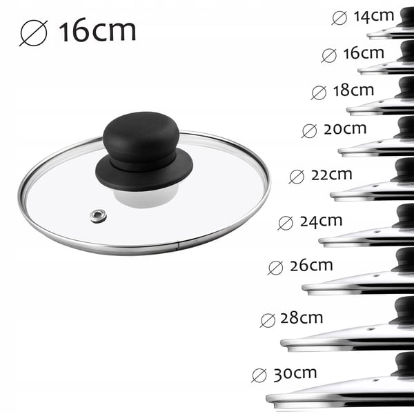 Glaslåg - Universallåg til gryder og pander - 16 cm - Varmebestandigt - 2 stk