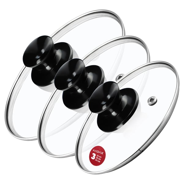 Glaslåg til gryder og pander - Lågsæt - 3-pak - 16/18/20 cm - Universal Pasform - CE/EU