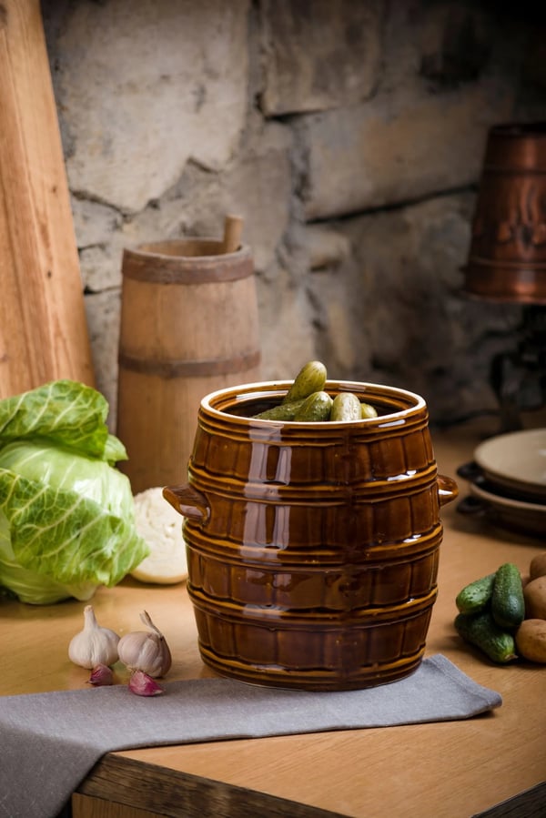 Fermenteringskrukke - Stentøj - 8 l - Til surkål & syltning - Traditionel - Fødevaregodkendt (FCM) - Brun