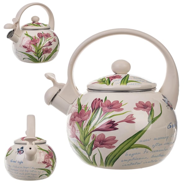 Emaljeret vandkedel - Komfurkedel - 2,2 l - Til induktion og gas - Med fløjte - Ergonomisk håndtag - Klassisk design