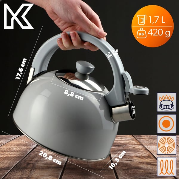 Fløjtekedel - Vandkedel - Til induktion og gas - Kapacitet 1,7 l - Traditionelt design