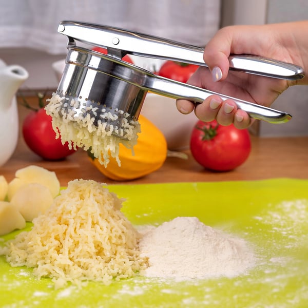 Kartoffelpresser - Grøntsagspresser/Ricer - Rustfrit Stål - Manuel - CE-godkendt - Sølv