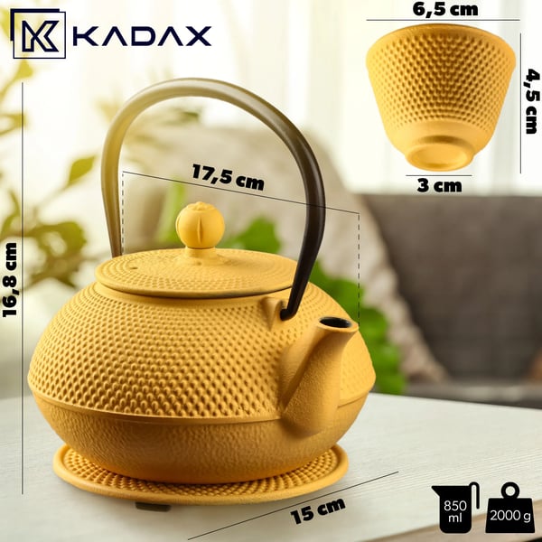 Tekande - Støbejern - Med tefilter/infuser - 850 ml - Gul