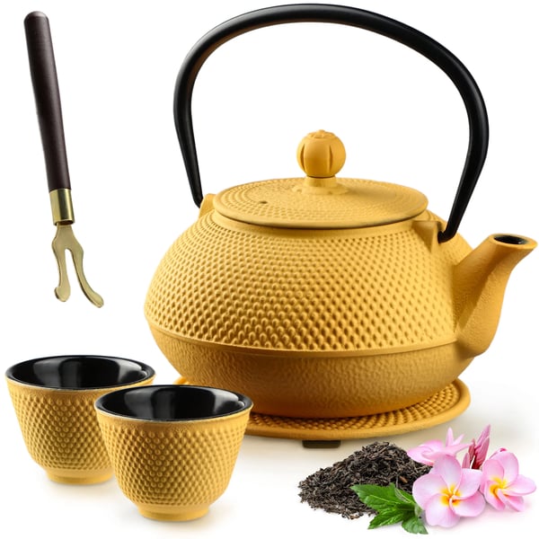 Tekande - Støbejern - Med tefilter/infuser - 850 ml - Gul