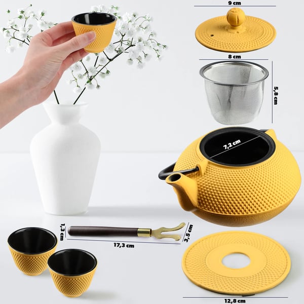 Tekande - Støbejern - Med tefilter/infuser - 850 ml - Gul
