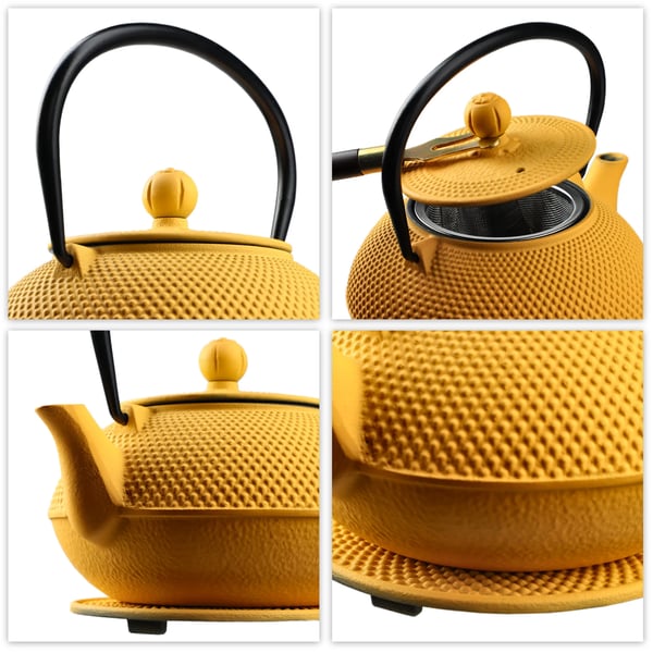 Tekande - Støbejern - Med tefilter/infuser - 850 ml - Gul