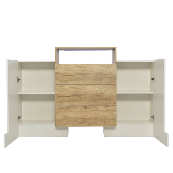 Skænk Sideboard - Skab med Skuffer - LED-belysning - Justerbar Hylde - MDF - 140 x 30 x 77,5 cm - Hvid/Brun