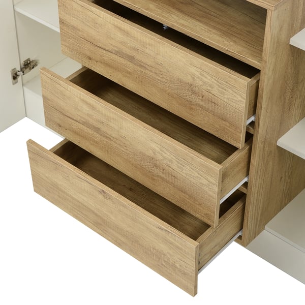 Skænk Sideboard - Skab med Skuffer - LED-belysning - Justerbar Hylde - MDF - 140 x 30 x 77,5 cm - Hvid/Brun
