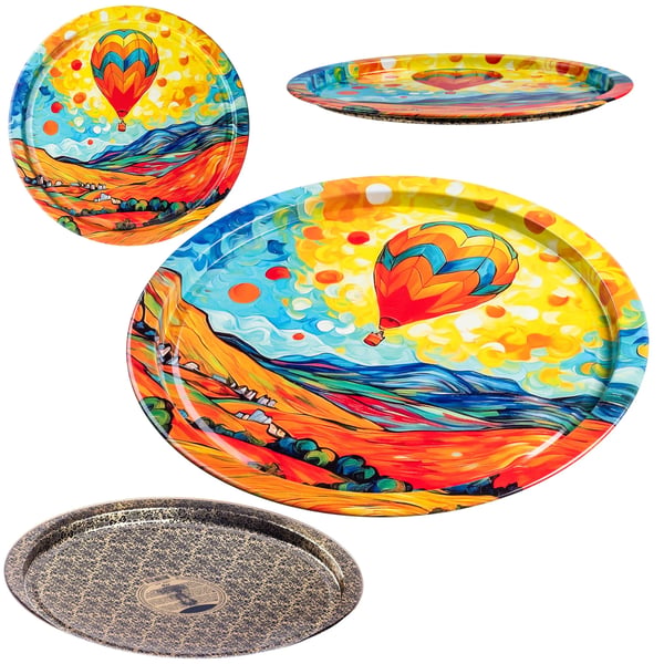 Serveringsbakke - Rund - 32,5 cm Diameter - Metal - Litograferet Tryk - Ballonmotiv
