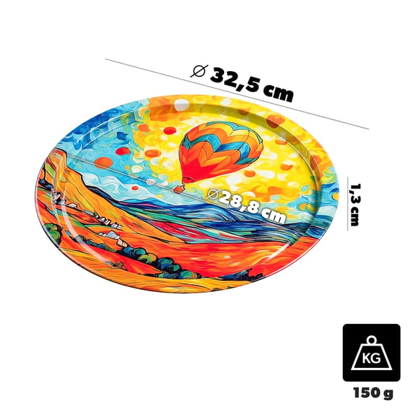 Serveringsbakke - Rund - 32,5 cm Diameter - Metal - Litograferet Tryk - Ballonmotiv