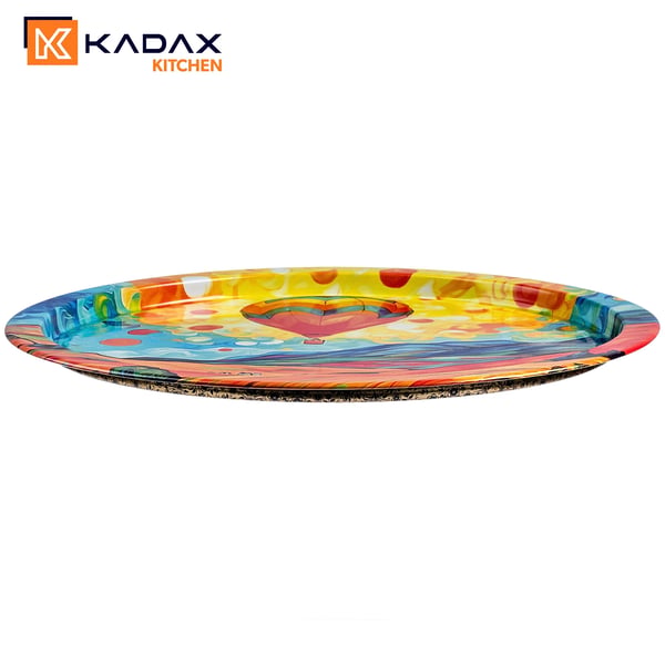 Serveringsbakke - Rund - 32,5 cm Diameter - Metal - Litograferet Tryk - Ballonmotiv