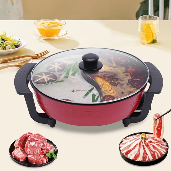 Fonduegryde - Elektrisk med varmeplade og låg - 6 liter - 2 rum - 1300 W - Himmelblå
