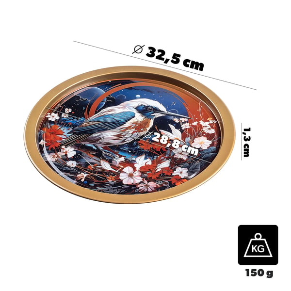 Serveringsbakke - Rund metalbakke - 32,5 cm - Litograferet design - Motiv Nattefisker
