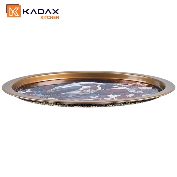 Serveringsbakke - Rund metalbakke - 32,5 cm - Litograferet design - Motiv Nattefisker