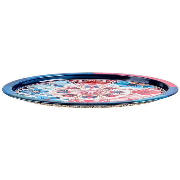 Serveringsbakke - Rund Metalbakke - 32,5 cm Diameter - Mosaikmønster - Litograferet Overflade