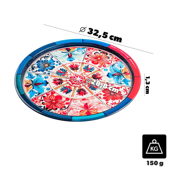 Serveringsbakke - Rund Metalbakke - 32,5 cm Diameter - Mosaikmønster - Litograferet Overflade